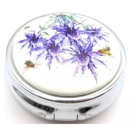 Thistle & Bees Design Pill Box 2 CM Three Sections Plastic Liner Storage Gift