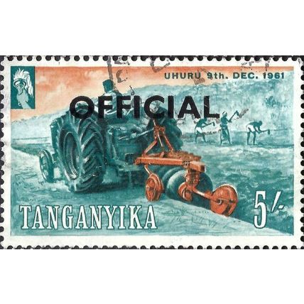 TANGANYIKA, Tractor, Official, blue green 1961, 5/-