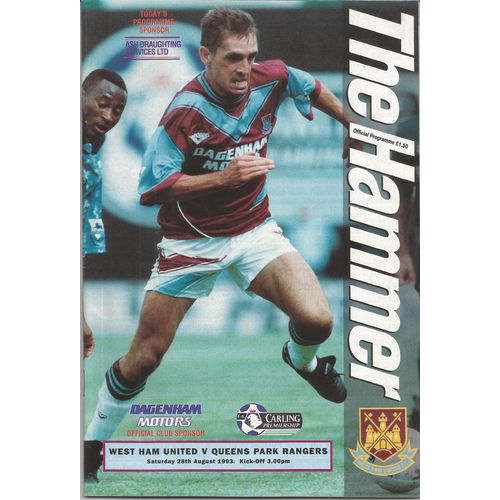 1993-94 WEST HAM UNITED v QUEEN'S PARK RANGERS (VG To Ex Condition - No Writing)