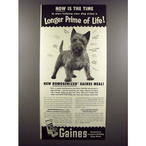 1953 Gaines Dog Food Ad - Longer Prime of Life