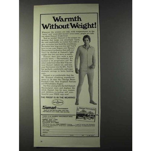 1980 Damart Underwear Ad - Warmth Without Weight