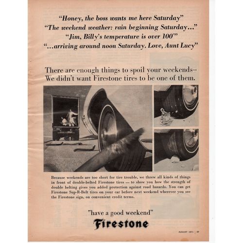 Firestone Tires vintage full page Print Ad August 1971