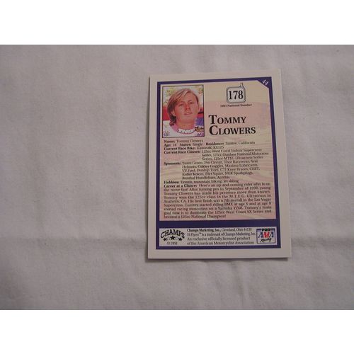 Tommy Clowers 1991 Champs Hi Flyers Motocross NO. 44