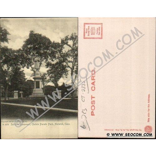 CT Norwich Postcard Soldier's Monument Chelsie Parade Park Rotograph Co Ca~2335