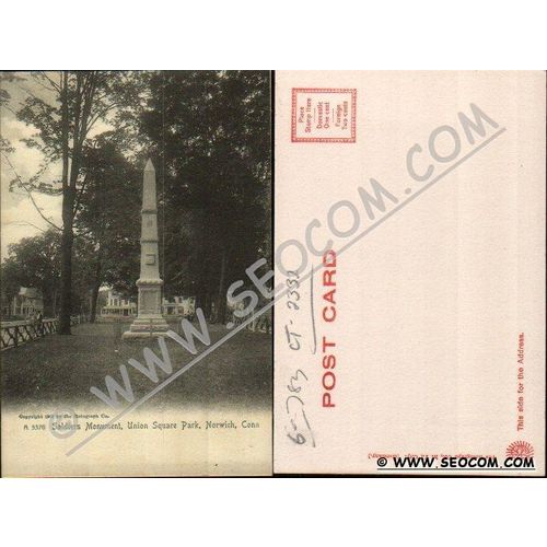 CT Norwich Postcard Soldiers Monument Union Square Park Rotograph Co Card ~2332