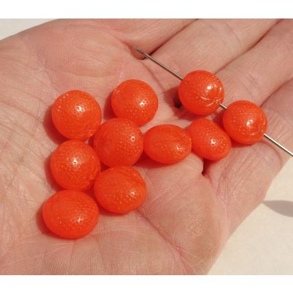 10 Opaque Orange Glass Beads Oranges 13mm Double Sided Dimples bd067