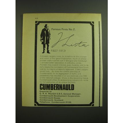 1968 Cumbernauld Development Corporation Ad - Famous Firsts no. 2. J. Lister