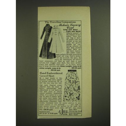 1974 J. Jill Mohair Luxury Coat and Hand Embroidered Crewel Skirt Advertisement