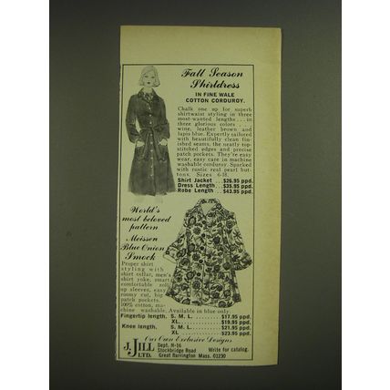 1974 J. Jill Shirtdress and Meissen Blue Onion Smock Advertisement