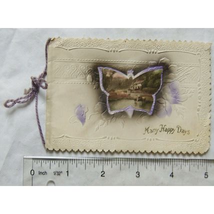 Vintage: New Year card - rural scene inside a butterfly