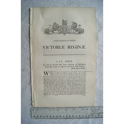 1842 Act of Parliament: advances bona fide to Agents intrusted with Goods