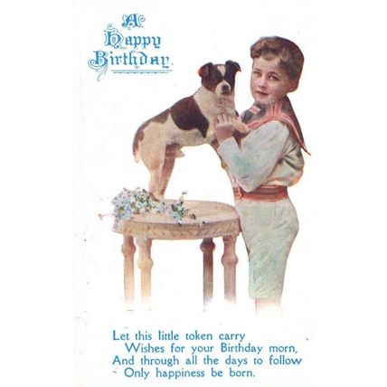 Dog With Missing Tail Happy Birthday Greetings WW1 Antique Postcard