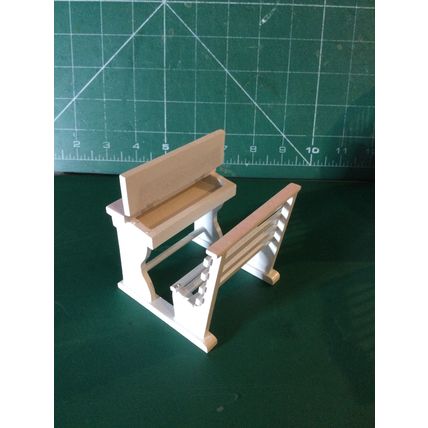 White Desk & Bench with Pink 1:12th Dolls House Miniature