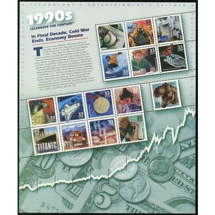 Celebrate the Century 1990's Sheet of Fifteen 33 Cent Postage Stamps Scott 3191