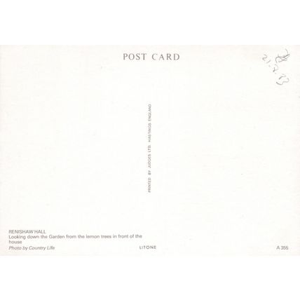 Renishaw Hall Garden Derbyshire Postcard unused VGC