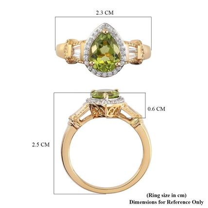 2.25ct Hebei Peridot Zircon Pear Halo Ring Size T½ 14k Gold Overlay 925 Silver