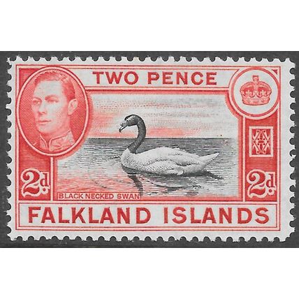 FALKLAND ISLANDS 1938 KG6 2d BLACK NECKED SWAN BIRD MINT MH SG150 150 SG