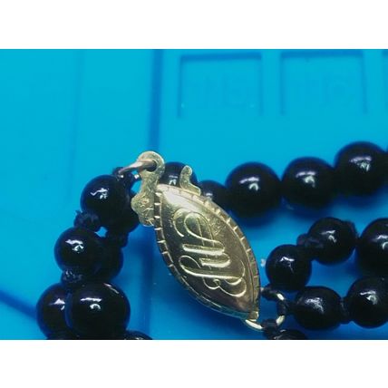 VINTAGE ELEGANT BLACK Beads 14K GOLD CLASP NECKLACE 22"