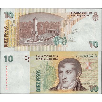Argentina. Banknote 10 pesos. ND (2010). Unc. Paper. Cat# P.354a [Serie N]