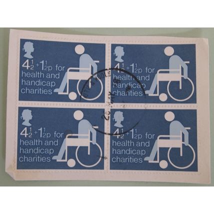 GB 1975 Health and Handicap Charities 4.5p plus 1.5p block of 4 U on paper SG970