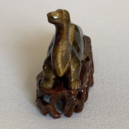 Vintage Chinese Carved Tiger's Eye Dinosaur Figurine Gemstone Brontosaurus 4.6"
