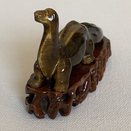 Vintage Chinese Carved Tiger's Eye Dinosaur Figurine Gemstone Brontosaurus 4.6"