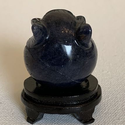 Blue Sodalite Owl Figurine Vintage Fine Chinese Carved Bird W Stand 1.4" READ**