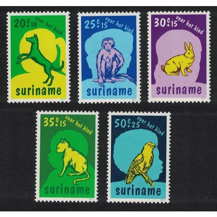 Suriname Dog Cat Monkey Rabbit Parrot Birds Pets 5v 1977 MNH SG#895-899