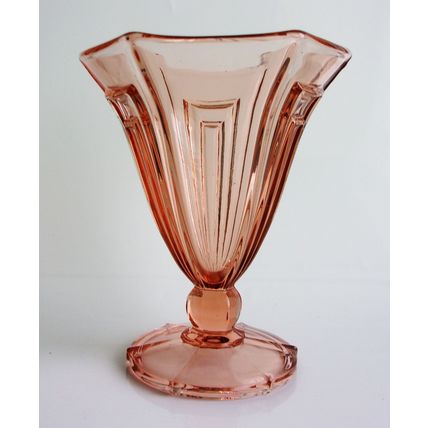 Art Deco Hermanova Pink Glass Pedestal Vase.