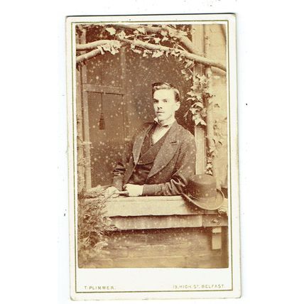 Victorian cdv photo young man in window frame Belfast photographer
