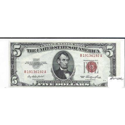 1953 US Red seal $5.00 Bill AU/UNC