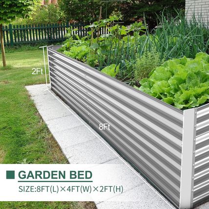 Land Guard 8×4×2 Ft Galvanized Raised Garden Bed Kit, Galvanized Planter Raised
