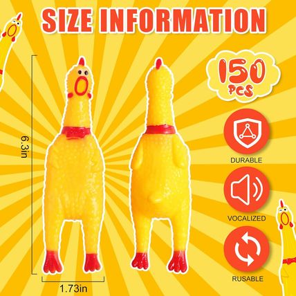 Libima 150 Pcs 6.3 Inch Screaming Rubber Chicken Toy Bulk, Mini Squeeze Rubber C