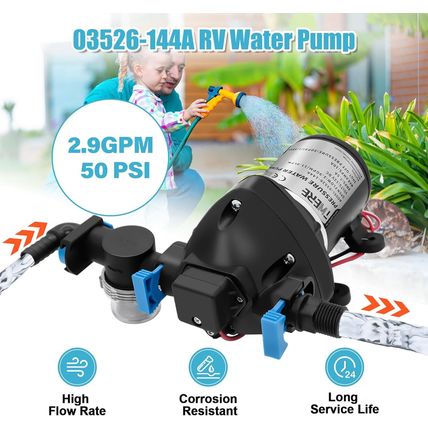 Upgraded R3526144D RV Water Pump,12V DC 3 GPM 50 PSI Triplex Diaphragm Water Pum