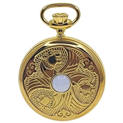 14K Gold Plated Men Big Heavy Brass Pocket Watch White MOP Dial + MOP Stone