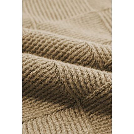Camel Checkered Textured Batwing Sleeve Sweater