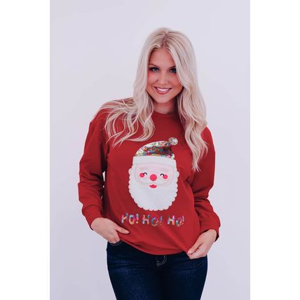 Red HO HO HO Sequined Santa Claus Sweatshirt