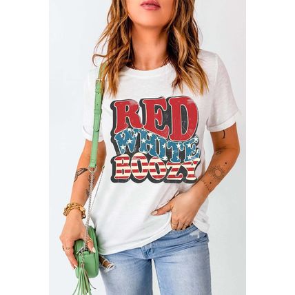 White RED WHITE BOOZY Stars and Stripes Graphic T Shirt