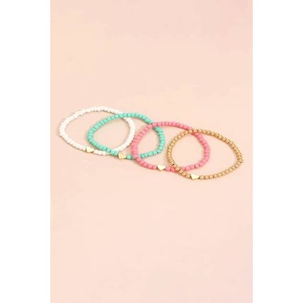 Pink Heart Beaded Multi Layered Bracelet Set