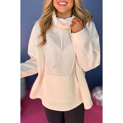 Apricot Drawstring Turtleneck Dolman Sleeve Sweatshirt