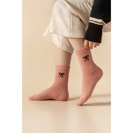 Gossamer Pink Bowknot Detail Ribbed Winter Stockings