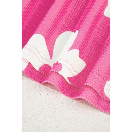 Pink Floral Textured Ruffled Short Sleeve Square Neck Blouse