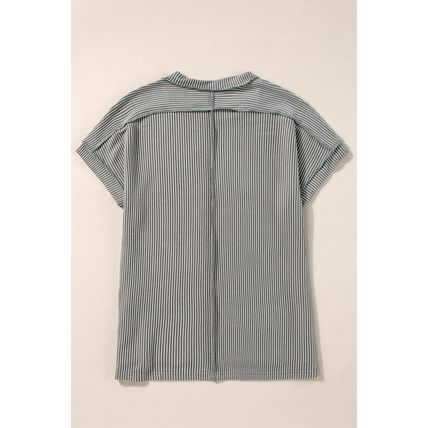 Medium Grey Twist Ribbed Sequined Bow Rugby Game Day Pattern Knit T Shirt