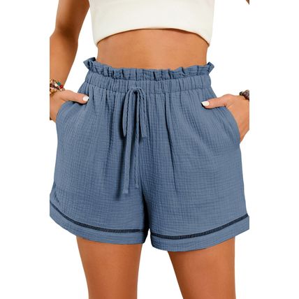 Sail Blue Cotton Gauze Paperbag Shorts