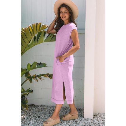 Wisteria Mineral Wash Pocketed T-shirt Long Dress