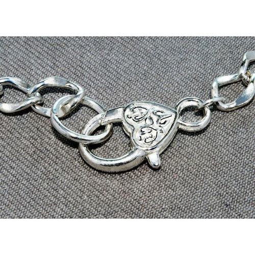 Silver Plated Bracelet Large Love Heart Lobster Clasp Chain Jewellery 2105