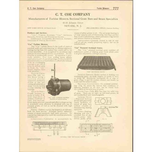 c t coe company 1916 turbine blowers sectional grates vintage catalog