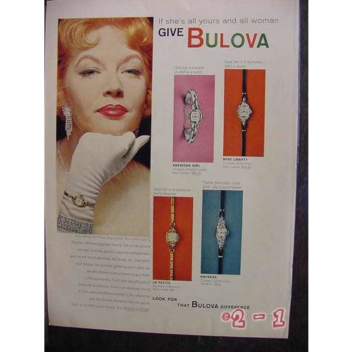 BULOVA WATCHES 1958 Empress La Petite Miss Liberty American vintage ad