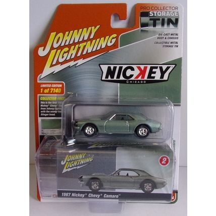 JOHNNY LIGHTNING 1967 NICKEY CHEVY CAMARO . GREEN . 'Storage Tin ' ( 2021)