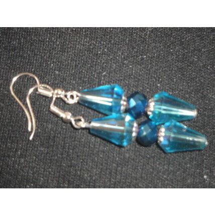 Graceful double crystal glass cone blue faceted earrings